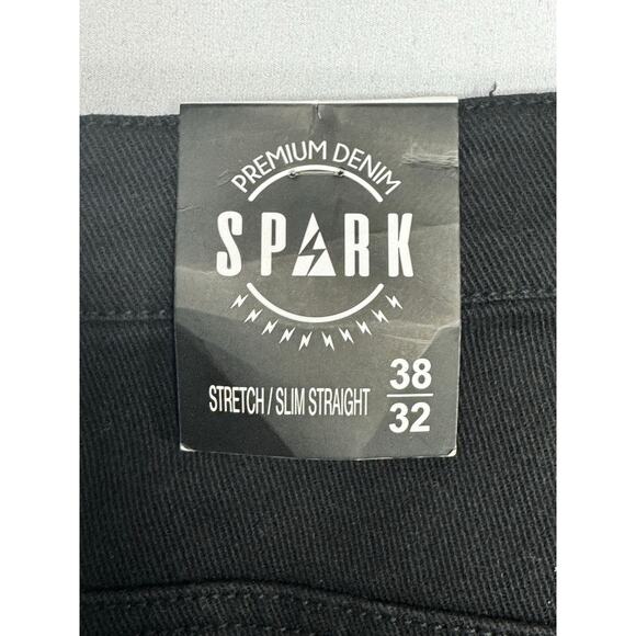 NWT Spark Men's Stretch Slim Straight Leg Black Denim Jeans - Sz 38x32 (40x31.5) - Picture 4 of 7